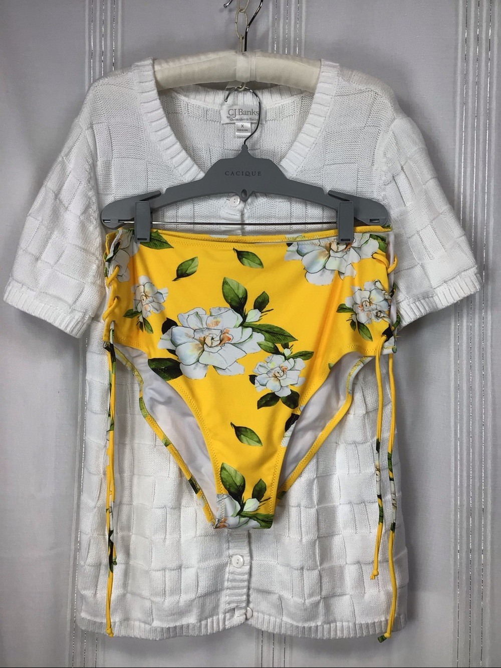 Cupshe Yellow Tropical Floral High-Waist Bikini Bottoms with Side Ties Sz.XXL